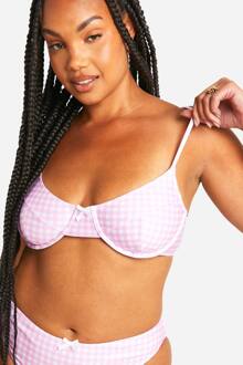 Plus Geruit Print Bikini-Top Met Beugelde Cups, Pink - 56