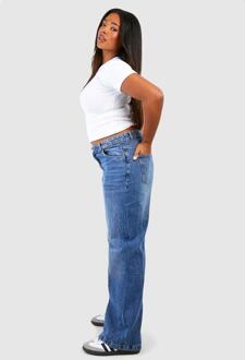 Plus Gescheurde Middelblauwe Jeans Met Rechte Pijpen, Mid Blue - 44