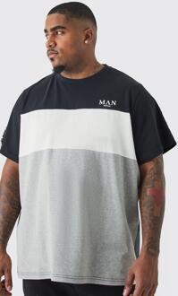 Plus Gestreept Color Block Man T-Shirt Met Tekst In Zwart, Black - XXL