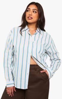 Plus Gestreept Met Getailleerde Details Langarmig Overhemd, White - 48