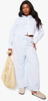 Plus Gestreepte Broek Met Elastische Tailleband En Wijde Pijpen, Blue - 54