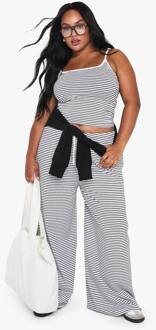 Plus Gestreepte Broek Met Rechte Pijpen, Black/White - 44