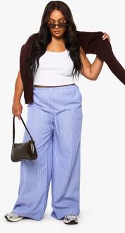 Plus Gestreepte Broek Met Wijde Pijpen, Blue - 46