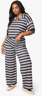 Plus Gestreepte Broek Met Wijde Pijpen, Navy - 50