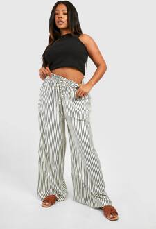 Plus Gestreepte Geweven Elastische Wijde Pijpenbroek, Black - 54