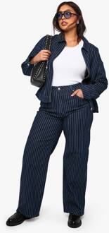 Plus Gestreepte Jeans Met Wijde Pijpen, Indigo - 54