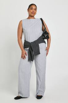 Plus Gestreepte Mouwloze Top En Broek Met Wijde Pijpen Co-Ord, Grey - 56