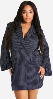 Plus Gestreepte Oversized Blazerjurk, Navy - 44