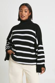 Plus Gestreepte Rolkraag Gebreide Trui, Black - 44