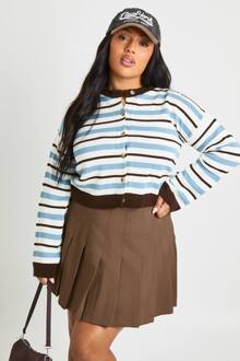 Plus Gestreepte Ronde Hals Cardigan, Blue - 24-26
