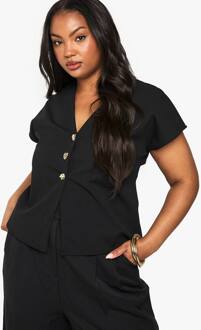 Plus Gestructureerde Gilet Met Gouden Knopen, Black - 54