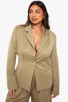 Plus Getailleerde Blazer, Khaki - 50