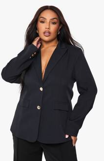 Plus Getailleerde Gouden Knoop Blazer, Navy - 52