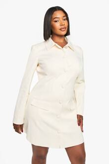 Plus Getailleerde Jurk Met Kraag En Knoopsluiting, Ecru - 44
