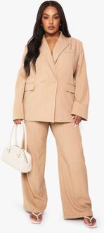 Plus Getailleerde Pincetgestreepte Broek Met Elastische Tailleband En Wijde Pijpen, Stone - 56