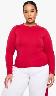 Plus Getailleerde Top Met Lange Mouwen, Red - 44