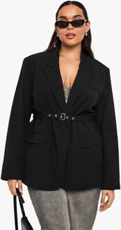 Plus Getailleerde Wrap Blazer Met Stropceintuur, Black - 44