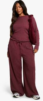 Plus Getextureerde Broek Met Trekkoord In De Taille, Burgundy - 50