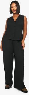 Plus Getextureerde Broek Met Wijde Pijpen, Black - 50