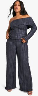 Plus Getextureerde Broek Met Wijde Pijpen, Slate Grey - 54