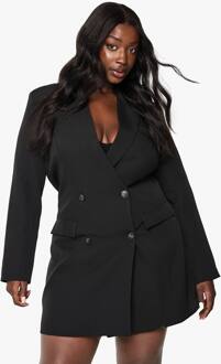 Plus Geweven Blazerjurk Met Schoudervulling, Black - 50