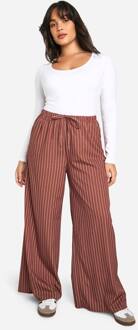 Plus Geweven Broek Met Elastische Tailleband En Strepen, Tobacco - 54