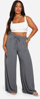 Plus Geweven Broek Met Trekkoord En Wijde Pijpen, Charcoal - 56