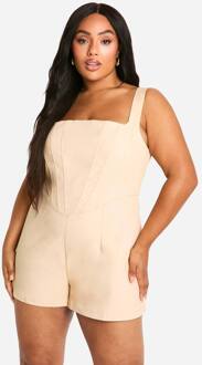 Plus Geweven Corset Romper, Camel - 52