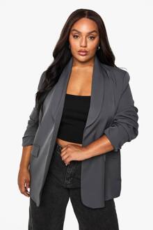 Plus Geweven Dubbelgeknoopte Oversized Blazer, Grey - 48