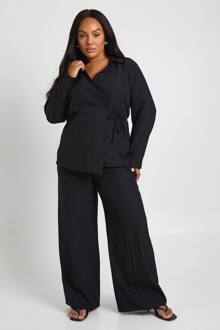 Plus Geweven Geplooide Broek Met Wijde Pijpen, Black - 48