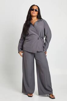 Plus Geweven Geplooide Wijde Pijpenbroek, Grey - 46