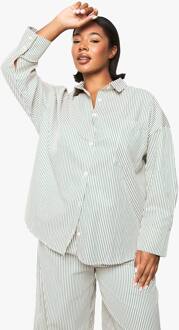 Plus Geweven Gestreept Oversized Overhemd, Green - 44