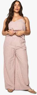 Plus Geweven Gestreepte Broek Met Elastische Taille En Wijde Pijpen, Terracotta - 56