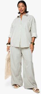 Plus-Geweven Gestreepte Elastische Broek Met Wijde Pijpen, Green - 56