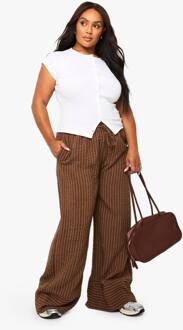 Plus Geweven Gestreepte Wijde Pijpenbroek, Brown - 50
