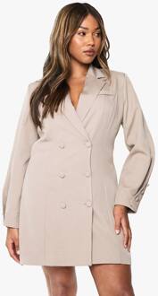 Plus Geweven Getailleerd Blazerjurk Met Knoopdetail, Mushroom - 48