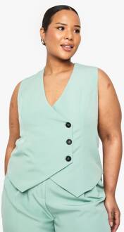 Plus Geweven Op Maat Gemaakt Wikkeltank Met Knopen, Light Khaki - 44