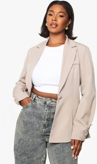 Plus Geweven Op Maat Gemaakte Blazer Met Eigen Stof En Knoopdetail, Mushroom - 48