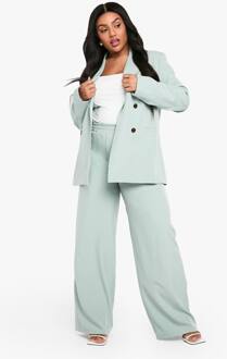 Plus-Geweven Op Maat Gemaakte Elastische Broek Met Wijde Pijpen, Sage - 44