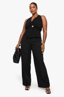 Plus-Geweven, Op Maat Gemaakte Slanke Broek Met Rechte Pijpen, Black - 44