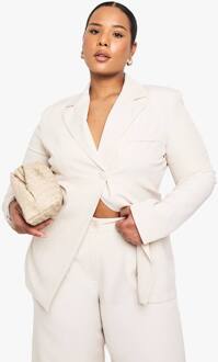 Plus Geweven Op Maat Gemaakte Wrap Blazer, Light Stone - 46