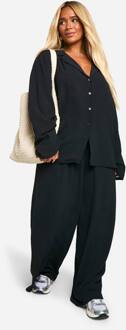 Plus Geweven Oversized Overhemd & Broek Met Trekkoord Co-Ord, Black - 46