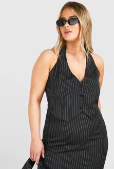 Plus Geweven Pinnenstreep Getailleerd Tank, Black - 44