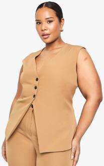 Plus Gilet Met Ingetrokken Taille, Camel - 44