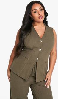 Plus Halter Textured Linen Look Hesje, Khaki - 54