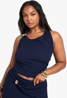 Plus Halter Top Met Gouddetail, Navy - 48
