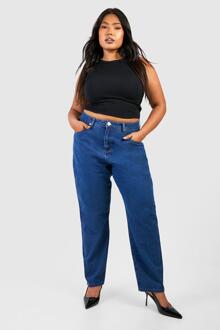Plus High Waist Mom Jeans, Mid Blue - 44