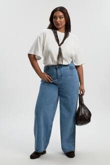 Plus Hoge Taille Billenvormer Jean Met Wijde Pijpen, Mid Blue - 48