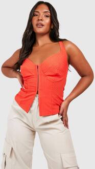 Plus Hook And Eye Rib Mouwloze Corsettop, Orange - 56