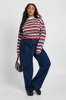 Plus Jeans Met Elastische Achterkant, Strik En Trekkoord, Rechte Pijpen, Indigo - 56